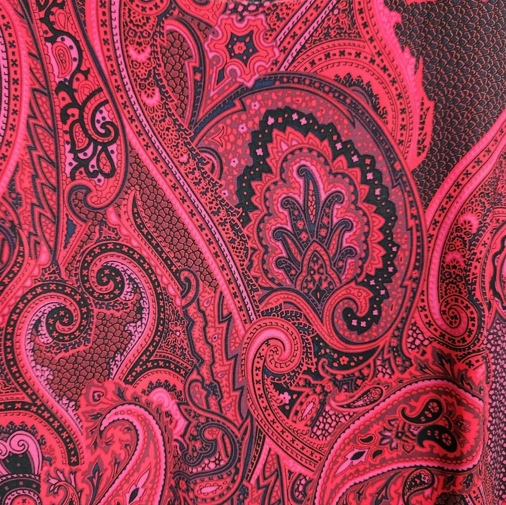 Tommy Hilfiger Red Paisley Floral Shift Dress Sheer Sleeves Women's Size 16